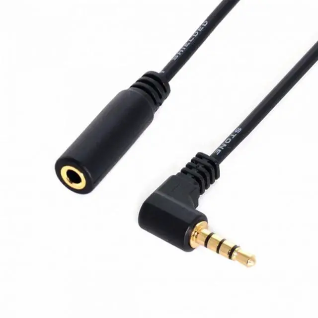 Alt view image 2 of 5 - 90 Degree Right Angled 3.5mm 4 Poles Audio Stereo Male to Female Extension Cable 10cm Black
