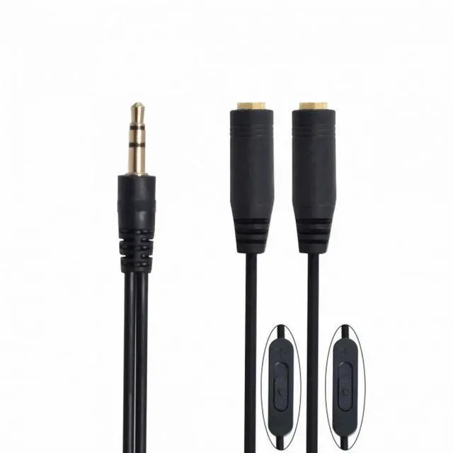 Alt view image 3 of 5 - Black 3.5mm Stereo Male to Double 3.5mm Female Audio Headphone Y Splitter Cable with Volume Switch