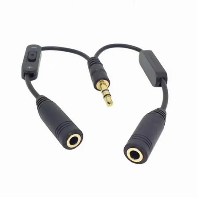 Alt view image 2 of 5 - Black 3.5mm Stereo Male to Double 3.5mm Female Audio Headphone Y Splitter Cable with Volume Switch