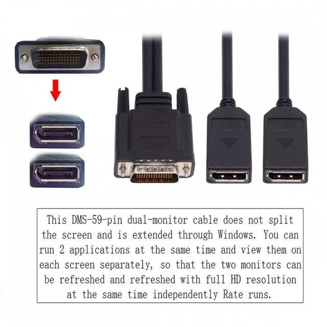 Alt view image 4 of 5 - LFH DMS-59Pin Male to Dual DP Displayport Female Splitter Extension Dongle Cable for Desktop Computer Graphics Card 03T8403 XP688AA