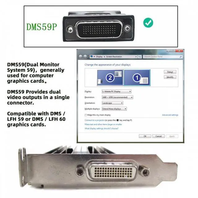 Alt view image 3 of 5 - LFH DMS-59Pin Male to Dual DP Displayport Female Splitter Extension Dongle Cable for Desktop Computer Graphics Card 03T8403 XP688AA