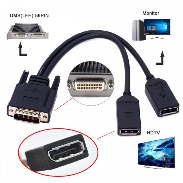 Alt view image 5 of 5 - LFH DMS-59Pin Male to Dual DP Displayport Female Splitter Extension Dongle Cable for Desktop Computer Graphics Card 03T8403 XP688AA