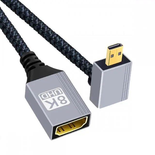 Main image of 8K Type-D Micro HDMI 2.1 Male Down Angled 90 Degree to HDMI Female Extension HDTV Cable for DV Camera Laptop Portable Monitor