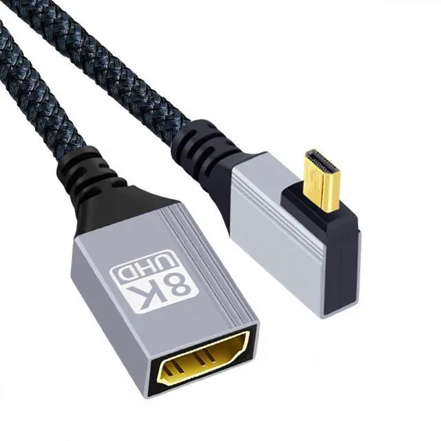 Main image of 8K Type-D Micro HDMI 2.1 Male Right Angled 90 Degree to HDMI Female Extension HDTV Cable for DV Camera Laptop Portable Monitor