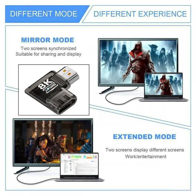Alt view image 4 of 5 - Left Angled 90 Degree Horizontal HDMI Male to HDMI 2.1 Female UHD Extension Adapter Extender Transparent with Smart LED 8K 60hz HDTV