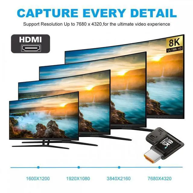 Alt view image 3 of 5 - Right Angled 90 Degree Horizontal HDMI Male to HDMI 2.1 Female UHD Extension Adapter Extender Transparent with Smart LED 8K 60hz HDTV