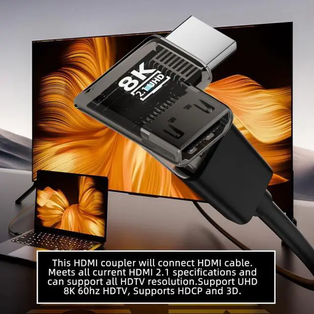 Alt view image 5 of 5 - Right Angled 90 Degree Horizontal HDMI Male to HDMI 2.1 Female UHD Extension Adapter Extender Transparent with Smart LED 8K 60hz HDTV