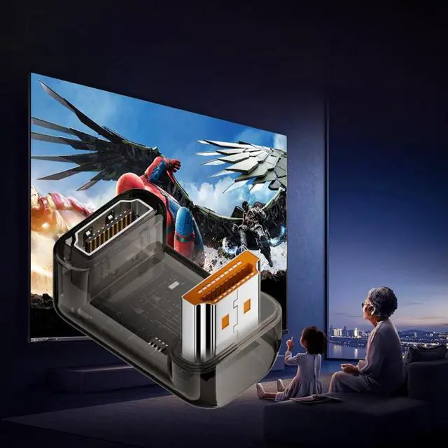 Alt view image 2 of 5 - Up Angled 360 Degree Opposite U Shape Back HDMI Male to HDMI 2.1 Female UHD Extension Adapter Extender Transparent with Smart LED 8K 60hz HDTV