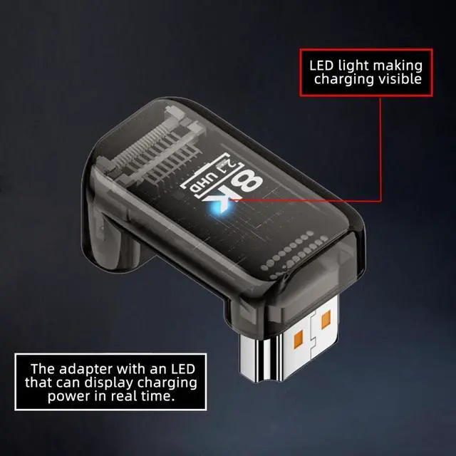 Alt view image 4 of 5 - Up Angled 360 Degree Opposite U Shape Back HDMI Male to HDMI 2.1 Female UHD Extension Adapter Extender Transparent with Smart LED 8K 60hz HDTV