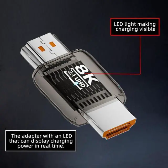 Alt view image 4 of 4 - HDMI Male to HDMI 2.1 Male UHD Extension Adapter Extender Transparent with Smart LED Light Support 8K 60hz HDTV