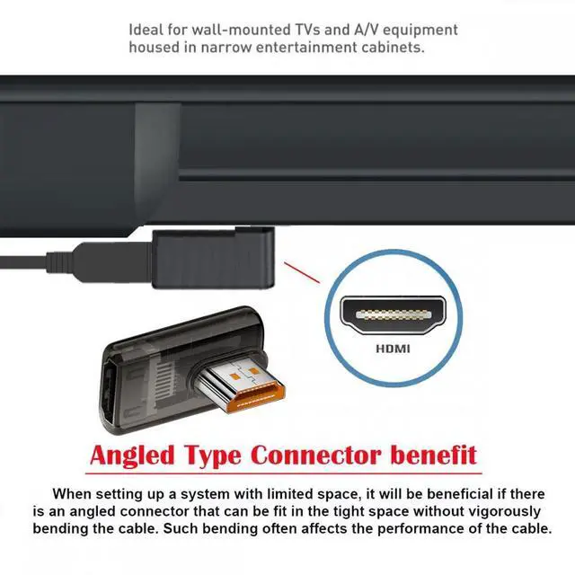 Alt view image 4 of 5 - Left Angled 90 Degree Low Profile HDMI Male to HDMI 2.1 Female UHD Extension Adapter Extender Transparent with Smart LED 8K 60hz HDTV