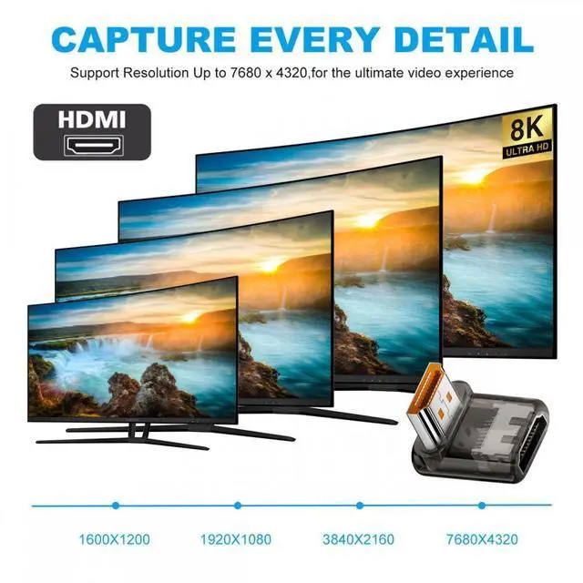 Alt view image 3 of 5 - Down Angled 90 Degree Low Profile HDMI Male to HDMI 2.1 Female UHD Extension Adapter Extender Transparent with Smart LED 8K 60hz HDTV