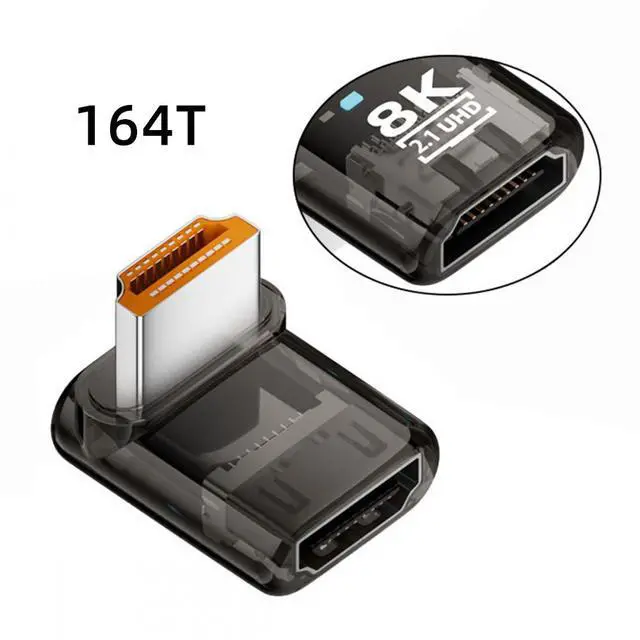 Main image of Up Angled 90 Degree Low Profile HDMI Male to HDMI 2.1 Female UHD Extension Adapter Extender Transparent with Smart LED 8K 60hz HDTV