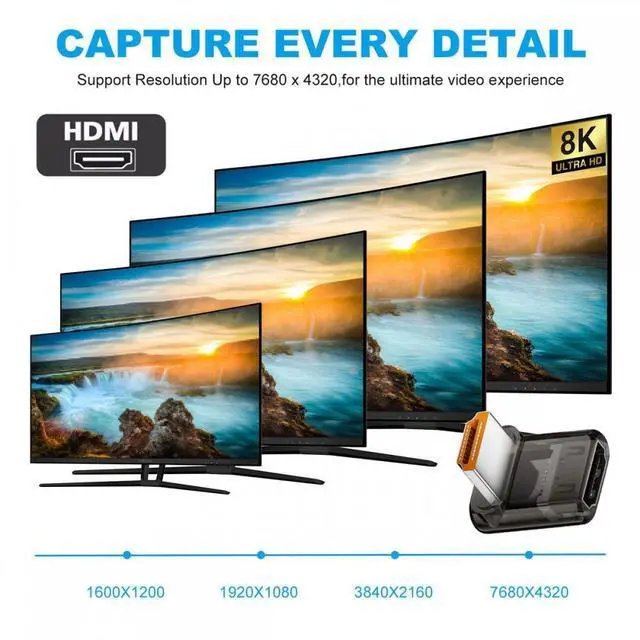 Alt view image 2 of 5 - Up Angled 90 Degree Low Profile HDMI Male to HDMI 2.1 Female UHD Extension Adapter Extender Transparent with Smart LED 8K 60hz HDTV