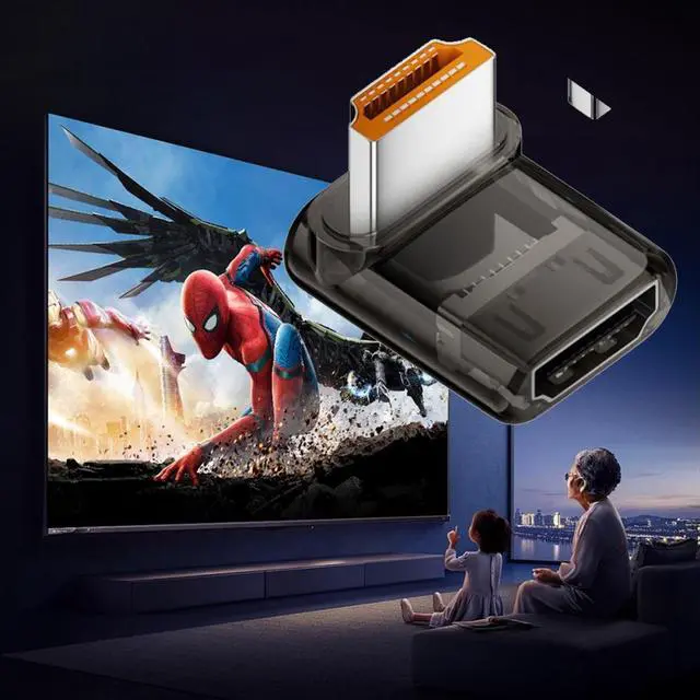 Alt view image 4 of 5 - Up Angled 90 Degree Low Profile HDMI Male to HDMI 2.1 Female UHD Extension Adapter Extender Transparent with Smart LED 8K 60hz HDTV