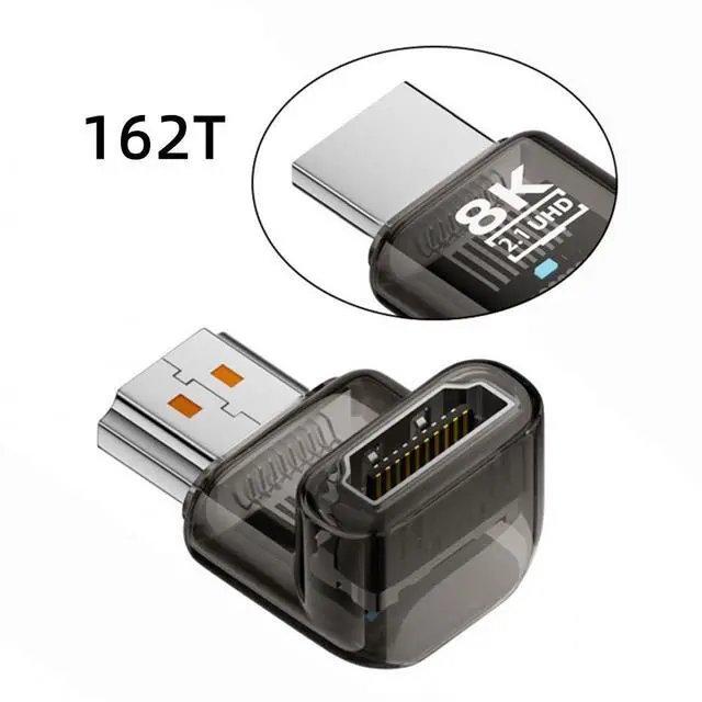 Main image of Down Angled 90 Degree HDMI Male to HDMI 2.1 Female UHD Extension Adapter Extender Transparent with Smart LED 8K 60hz HDTV