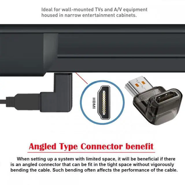 Alt view image 4 of 5 - Down Angled 90 Degree HDMI Male to HDMI 2.1 Female UHD Extension Adapter Extender Transparent with Smart LED 8K 60hz HDTV