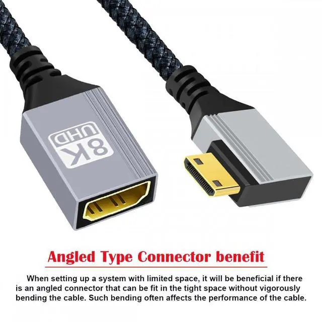 Alt view image 2 of 5 - 8K Type-C Mini HDMI 2.1 Male 90 Degree Right Angled to HDMI Female Extension HDTV Cable for DV Camera Laptop Portable Monitor