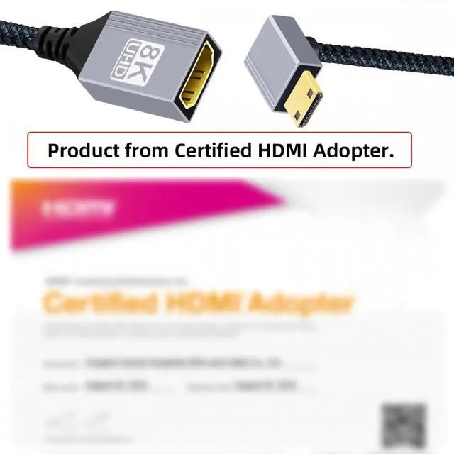 Alt view image 4 of 5 - 8K Type-C Mini HDMI 2.1 Male 90 Degree Down Angled to HDMI Female Extension HDTV Cable for DV Camera Laptop Portable Monitor