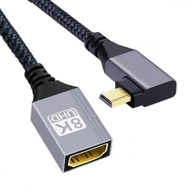 Main image of 8K Type-D Micro HDMI 2.1 Male Left Angled 90 Degree to HDMI Female Extension HDTV Cable for DV Camera Laptop Portable Monitor