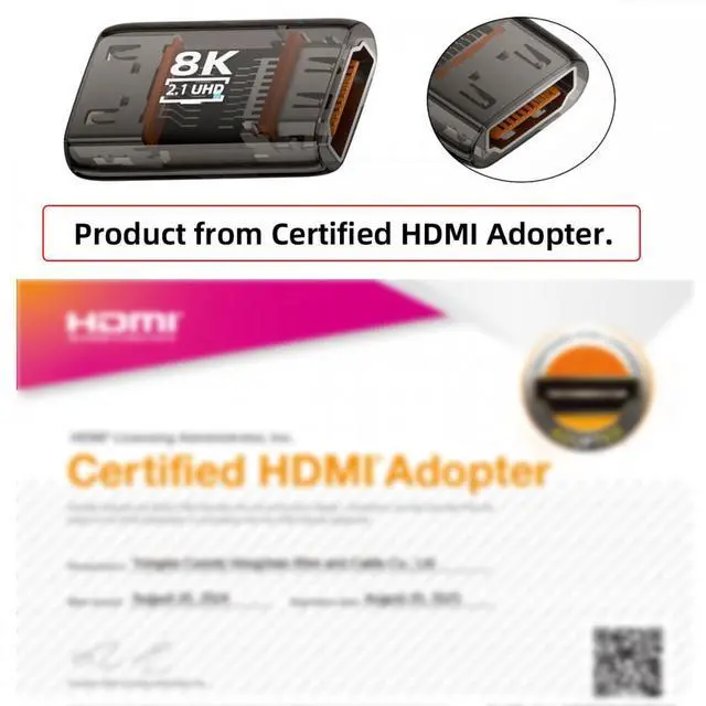 Alt view image 2 of 5 - HDMI Female to HDMI 2.1 Female UHD Extension Adapter Extender Transparent with Smart LED Light Support 8K 60hz HDTV