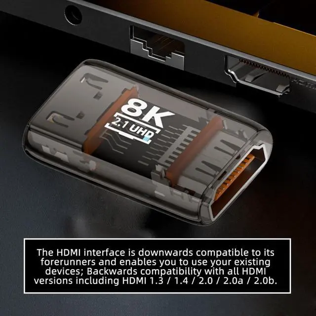 Alt view image 5 of 5 - HDMI Female to HDMI 2.1 Female UHD Extension Adapter Extender Transparent with Smart LED Light Support 8K 60hz HDTV