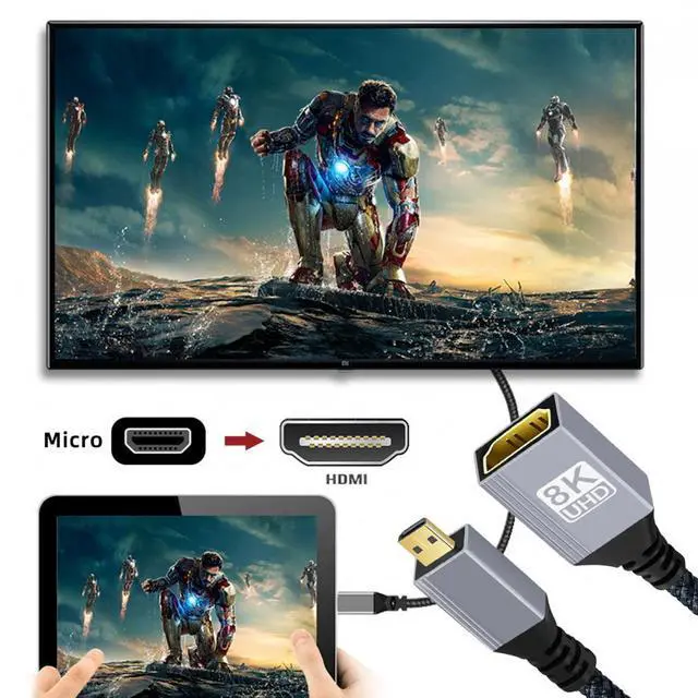 Alt view image 4 of 5 - 8K Type-D Micro HDMI 2.1 Male to HDMI Female Extension HDTV Cable for DV Camera Laptop Portable Monitor