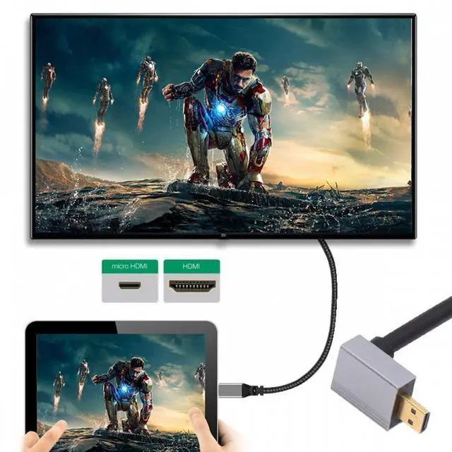 Alt view image 4 of 5 - 90 Degree Down Angled Micro HDMI 2.1 Ultra Thin HDTV Cable 8K 4K Hyper Super Flexible Slim Cord Type-A to Type-D for Camera HDTV