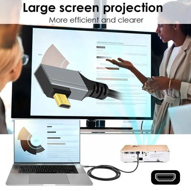 Alt view image 3 of 4 - 90 Degree Right Angled Micro HDMI 2.1 Male Type-D to HDMI Male 8K 60hz Stretch Coiled Cable 100cm for HDTV Camera Laptop Monitor