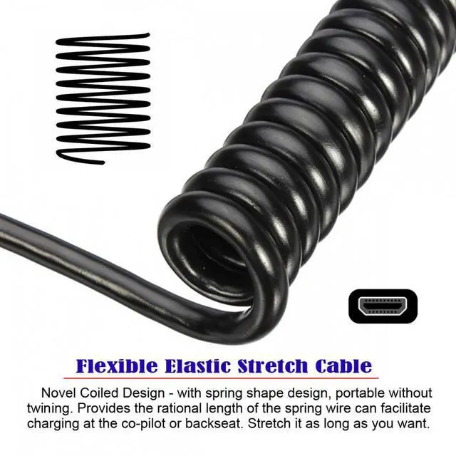 Alt view image 5 of 5 - 90 Degree Left Angled Micro HDMI 2.1 Male Type-D to HDMI Male 8K 60hz Stretch Coiled Cable 100cm for HDTV Camera Laptop Monitor