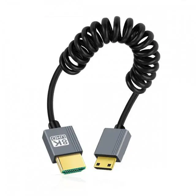 Main image of Mini HDMI 2.1 Male to HDMI Male 8K 60hz Stretch Coiled Cable 100cm for HDTV Computer Laptop Monitor
