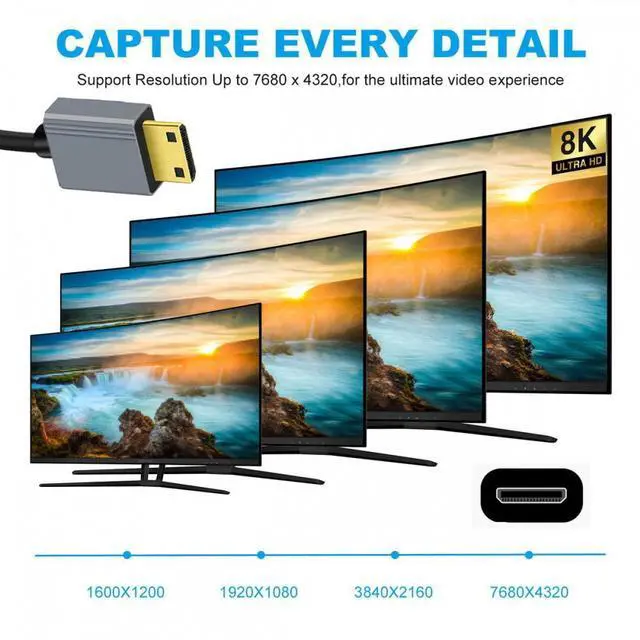 Alt view image 2 of 5 - Mini HDMI 2.1 Male to HDMI Male 8K 60hz Stretch Coiled Cable 100cm for HDTV Computer Laptop Monitor