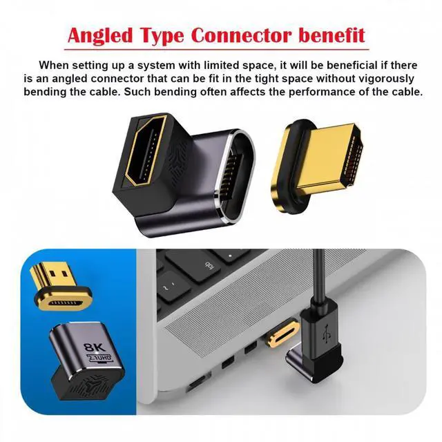 Alt view image 3 of 5 - 90 Degree Up Angled Magnetic 8K Type-A HDMI 2.1 Male to Female Straight Video Adapter for Laptop HDTV