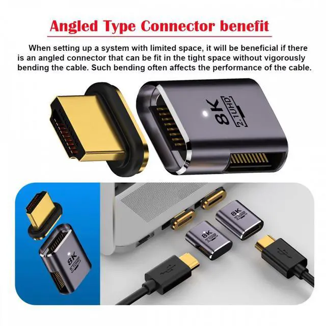 Alt view image 3 of 5 - 90 Degree Left Angled Magnetic 8K Type-A HDMI 2.1 Male to Female Straight Video Adapter for Laptop HDTV