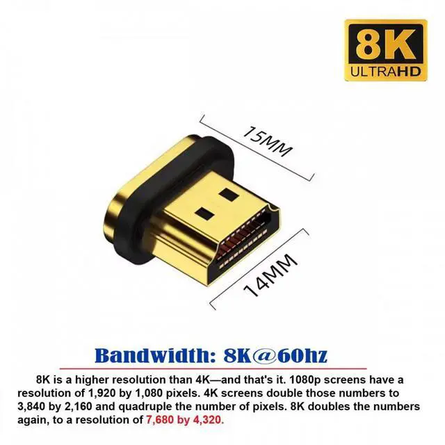 Alt view image 2 of 5 - Magnetic Separate Connector 8K Type-A HDMI 2.1 Male Straight 19Pin Contacts Video Adapter for Laptop HDTV