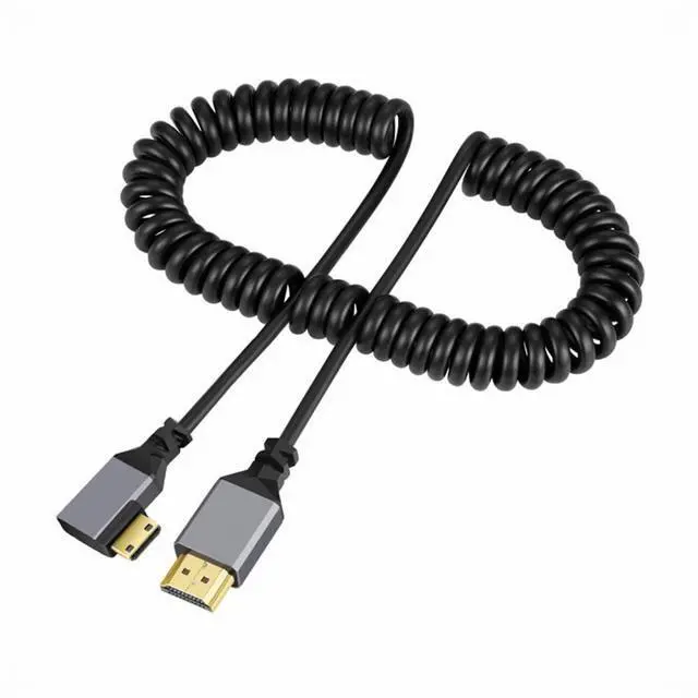 Main image of Mini HDMI 2.0 Male to HDMI Male 4K 60hz Stretch Coiled Cable Left Angled 90 Degree for HDTV Computer Laptop Monitor