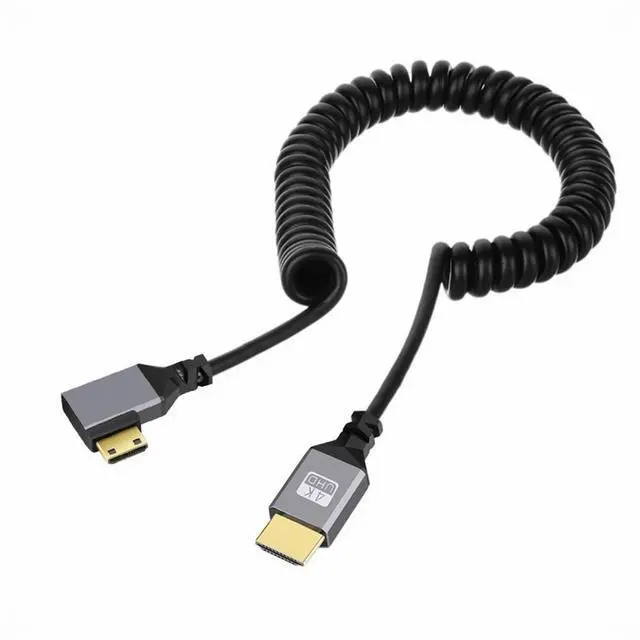Alt view image 2 of 5 - Mini HDMI 2.0 Male to HDMI Male 4K 60hz Stretch Coiled Cable Left Angled 90 Degree for HDTV Computer Laptop Monitor