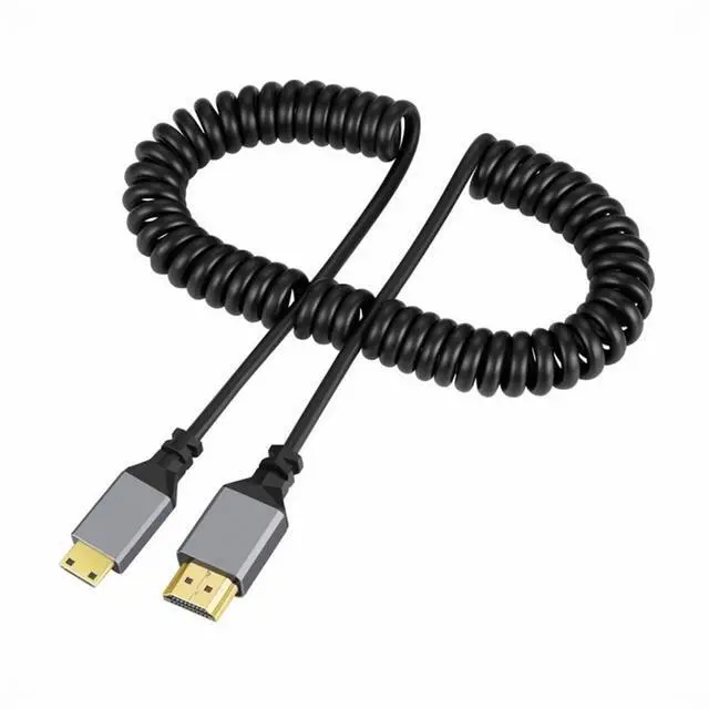 Main image of Mini HDMI 2.0 Male to HDMI Male 4K 60hz Stretch Coiled Cable Straight Connector for HDTV Computer Laptop Monitor