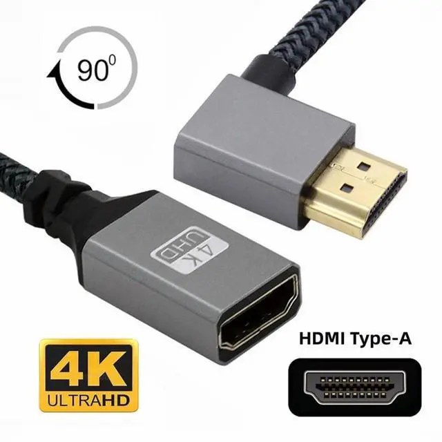 Alt view image 4 of 5 - HDMI 1.4 Type A Male to A Female Extension Cable Right Angled 90 Degree Support HDTV 4K 60hz 3D