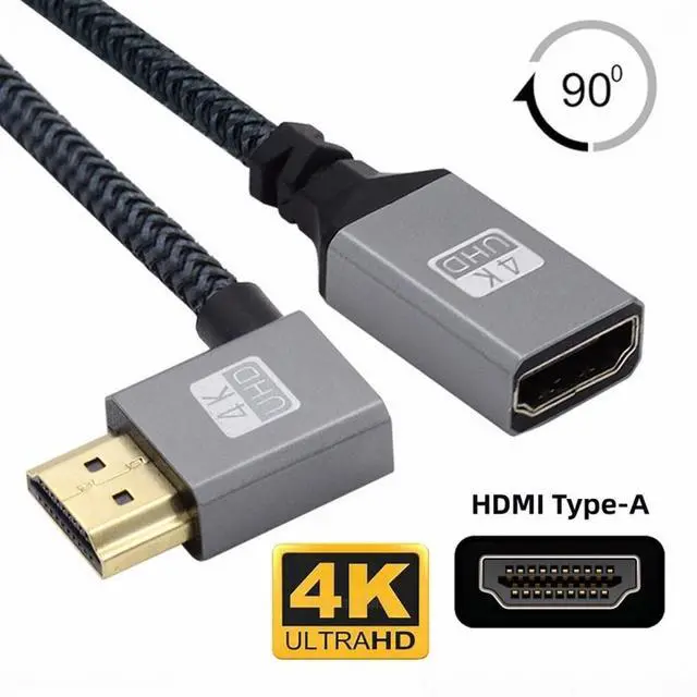 Alt view image 4 of 5 - HDMI 1.4 Type A Male to A Female Extension Cable Left Angled 90 Degree Support HDTV 4K 60hz 3D