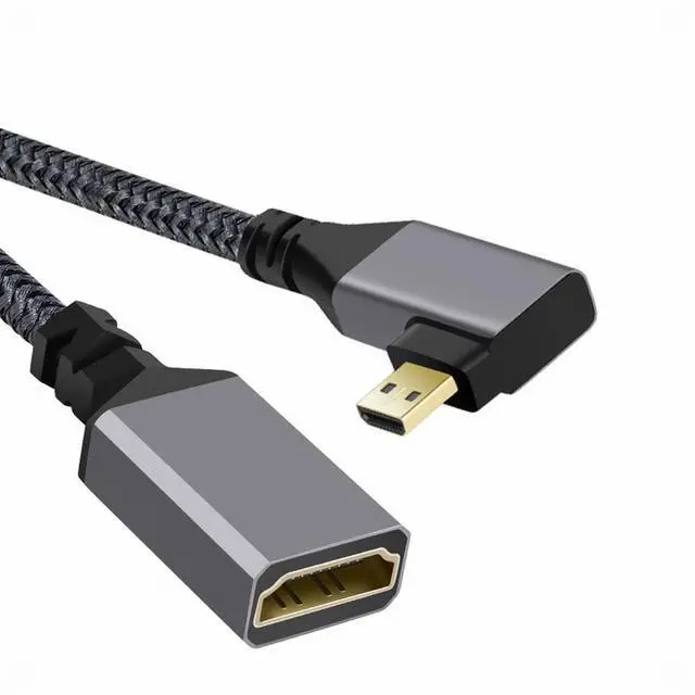 Alt view image 3 of 5 - 4K Type-D Micro HDMI 1.4 Male 90 Degree Right Angled to HDMI Female Extension Cable for DV MP4 Camera DC Laptop