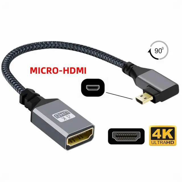 Alt view image 2 of 5 - 4K Type-D Micro HDMI 1.4 Male 90 Degree Right Angled to HDMI Female Extension Cable for DV MP4 Camera DC Laptop