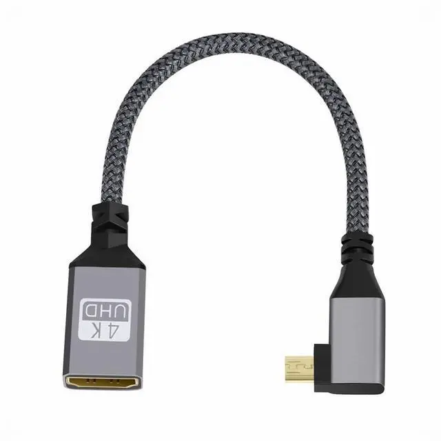 Alt view image 3 of 5 - 4K Type-D Micro HDMI 1.4 Male 90 Degree Left Angled to HDMI Female Extension Cable for DV MP4 Camera DC Laptop