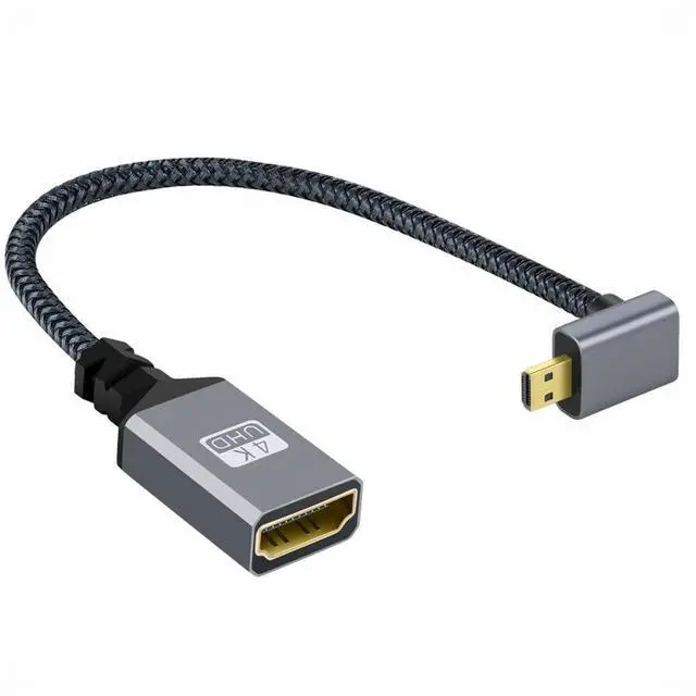 Main image of 4K Type-D Micro HDMI 1.4 Male 90 Degree Down Angled to HDMI Female Extension Cable for DV MP4 Camera DC Laptop