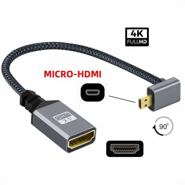 Alt view image 3 of 5 - 4K Type-D Micro HDMI 1.4 Male 90 Degree Down Angled to HDMI Female Extension Cable for DV MP4 Camera DC Laptop
