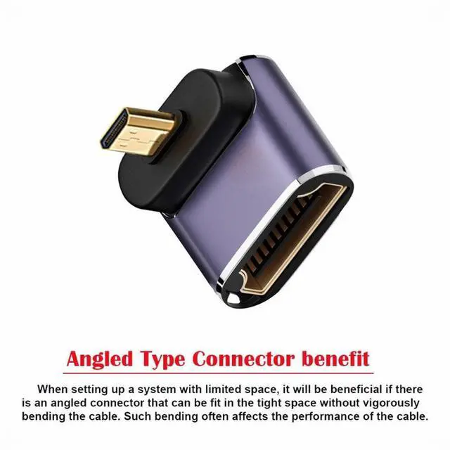 Alt view image 4 of 5 - Down Angled Micro HDMI Male to HDMI 2.1 Female UHD Extension Gold Converter Adapter Support 8K 60hz HDTV