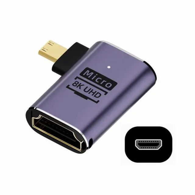 Main image of Right Angled Micro HDMI Male to HDMI 2.1 Female UHD Extension Gold Converter Adapter Support 8K 60hz HDTV