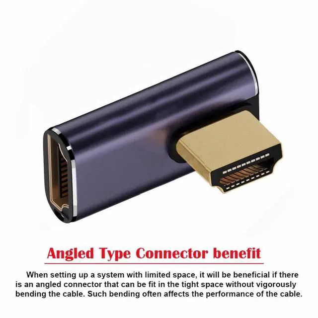 Alt view image 3 of 5 - HDMI Male to HDMI 2.1 Female Vertical 90 Degree Right Angled Low Profile UHD Extension Adapter Support 8K 60hz HDTV