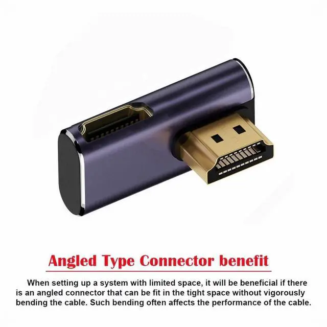 Alt view image 3 of 5 - HDMI Male to HDMI 2.1 Female Vertical 90 Degree Left Down Angled Low Profile UHD Extension Adapter Support 8K 60hz HDTV