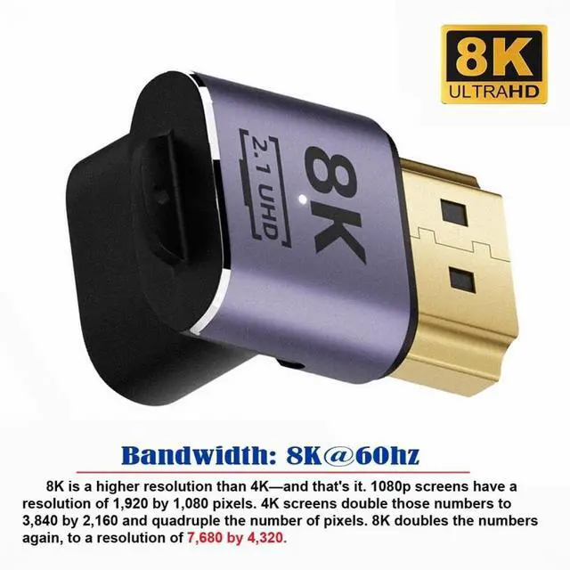 Alt view image 5 of 5 - HDMI Male to HDMI 2.1 Female Vertical 90 Degree Up Angled UHD Extension Adapter Support 8K 60hz HDTV